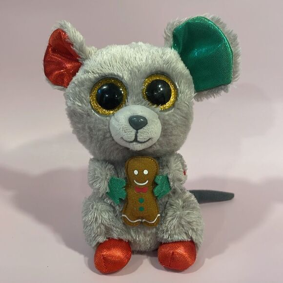 2015 Ty Beanie Boos MAC the Christmas Mouse Red/Green/Grey w Gingerbread Man EUC - Picture 5 of 8